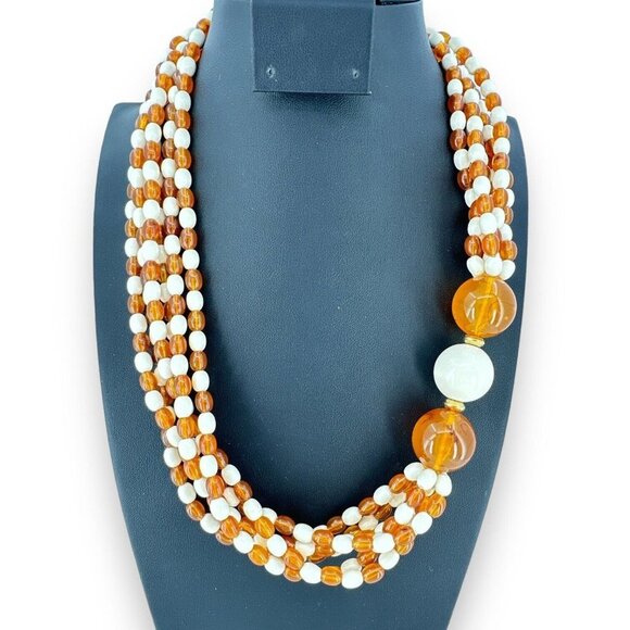 AVON vintage LUCITE bead multi strand COSMOPOLITAN cream brown bead necklace 21" - Picture 1 of 8